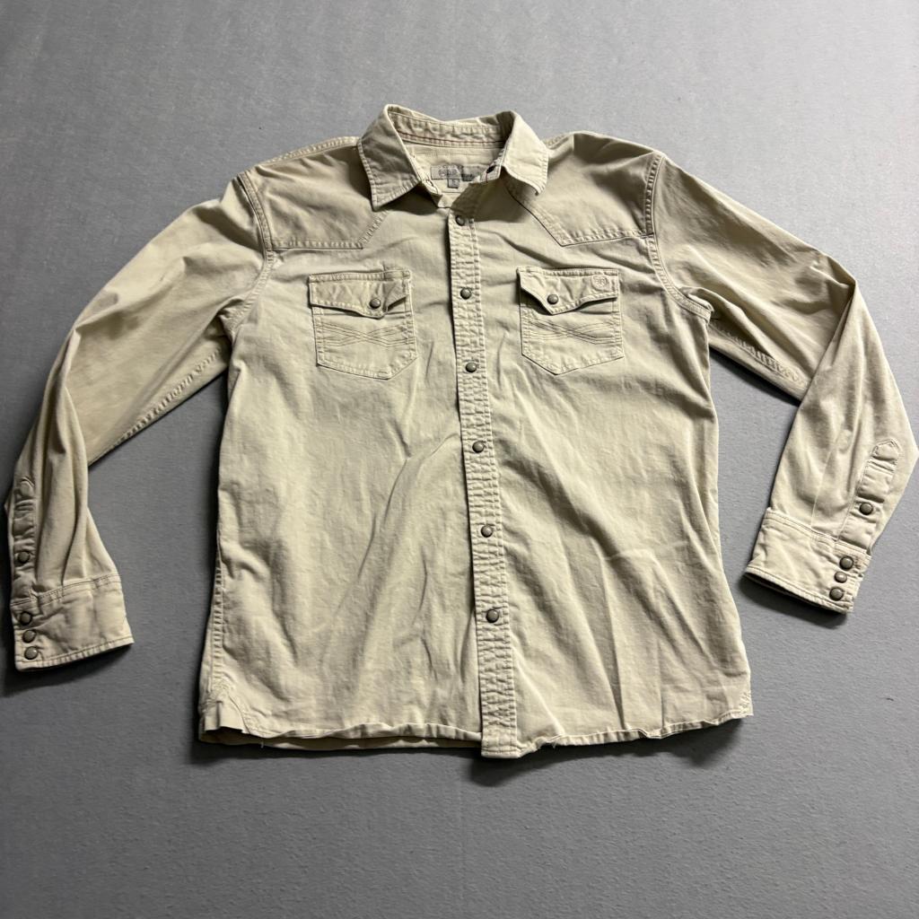 Blue Ranchwear Western Shirt Mens Small Beige Cotton Blend Snap Button Up