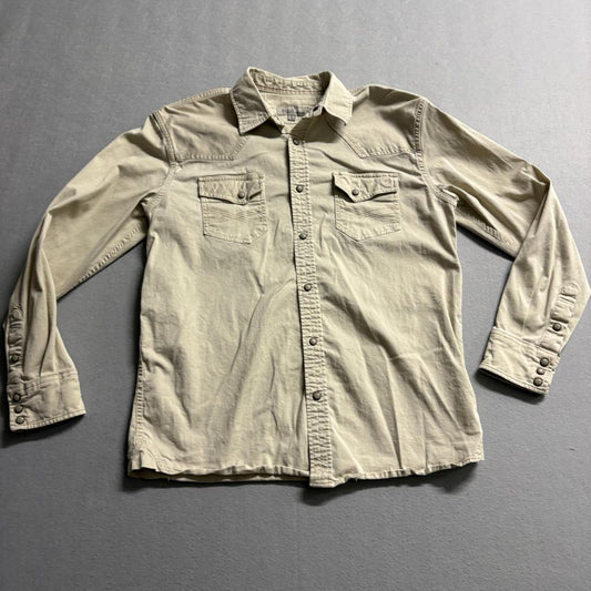 Blue Ranchwear Western Shirt Mens Small Beige Cotton Blend Snap Button Up