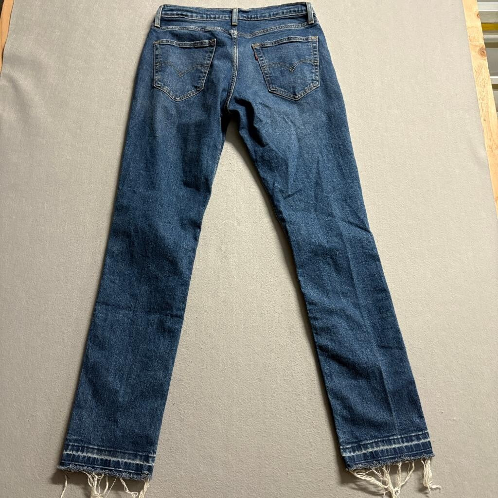 Levi's 501 Original Fit Jeans Womens W32 L32 Blue Distressed Raw Hem Denim