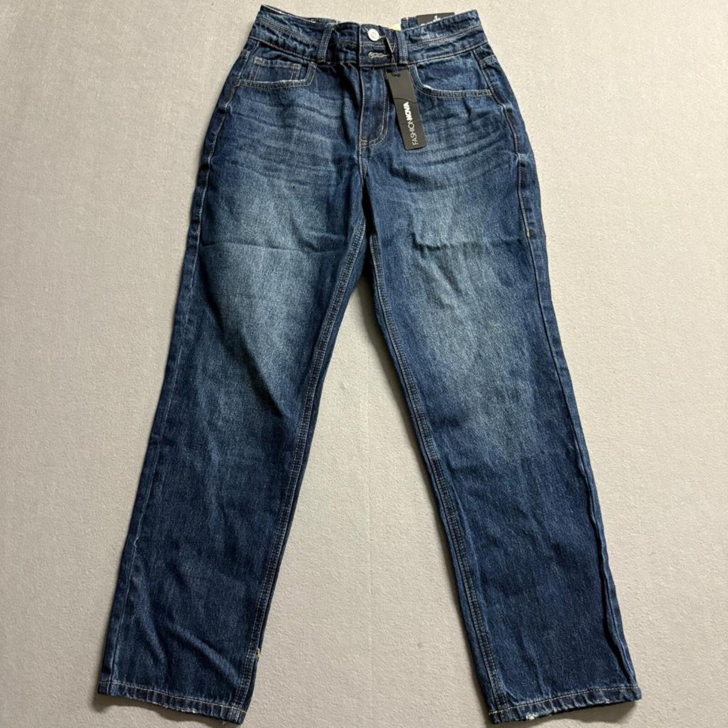 Fashion Nova All Tied Up Straight Leg Jeans Womens Size 1 Dark Wash Denim Cotton