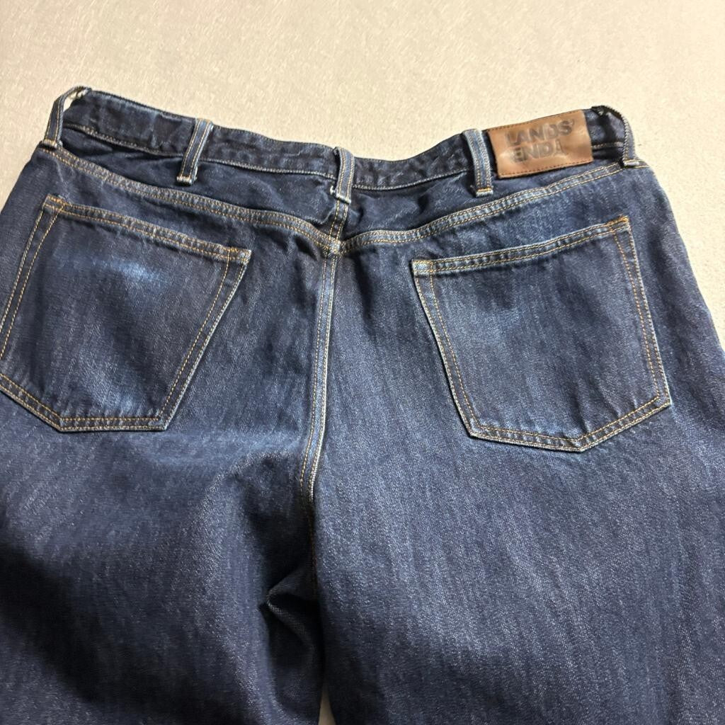 Lands End Square Rigger Jeans Mens 40 Traditional Fit Dark Wash Blue Denim