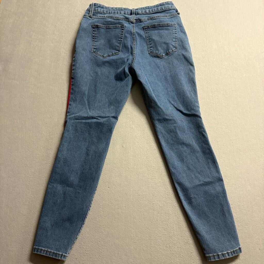 New York & Company Colorblock Jeans Womens 12 Blue Red Stripe Skinny Denim