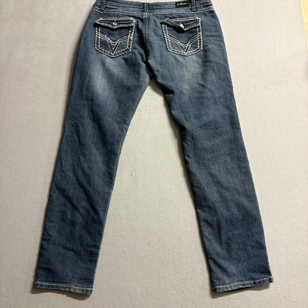 U-51 Jeans Womens 11/12 Blue Denim Embellished Studded Pockets Stretch Skinny