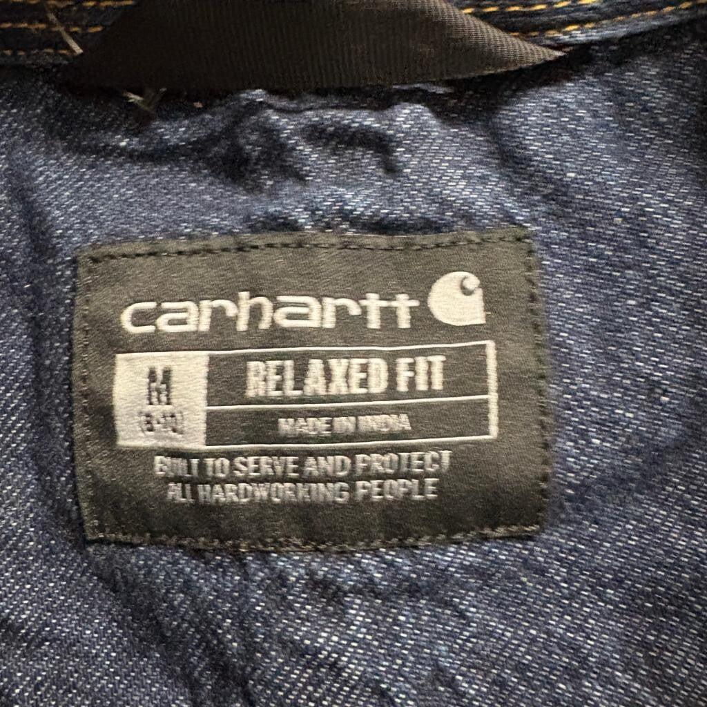 Carhartt Denim Button Down Shirt Womens Medium Blue Jean Workwear Relaxed Fit