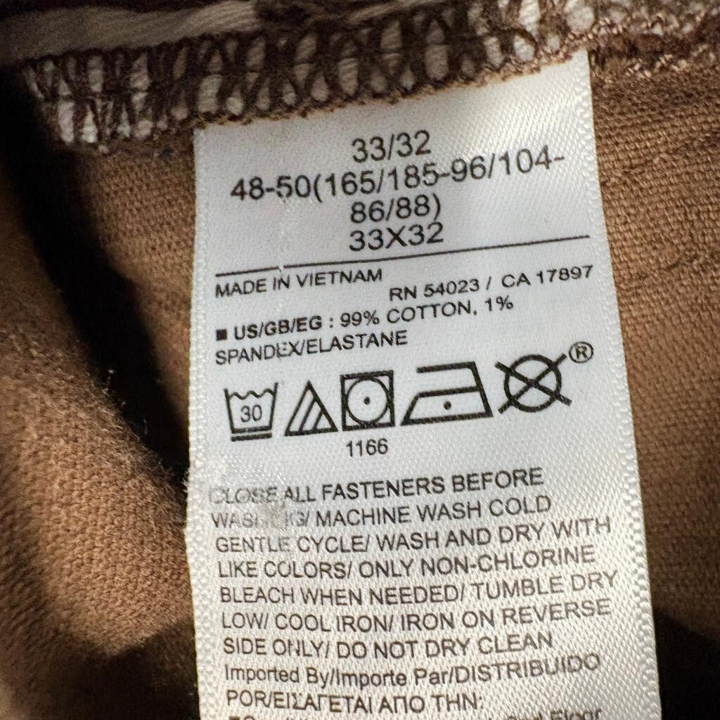 Gap 1969 Corduroy Pants Mens 33x32 Slim Fit Brown Stretch Cotton Cord