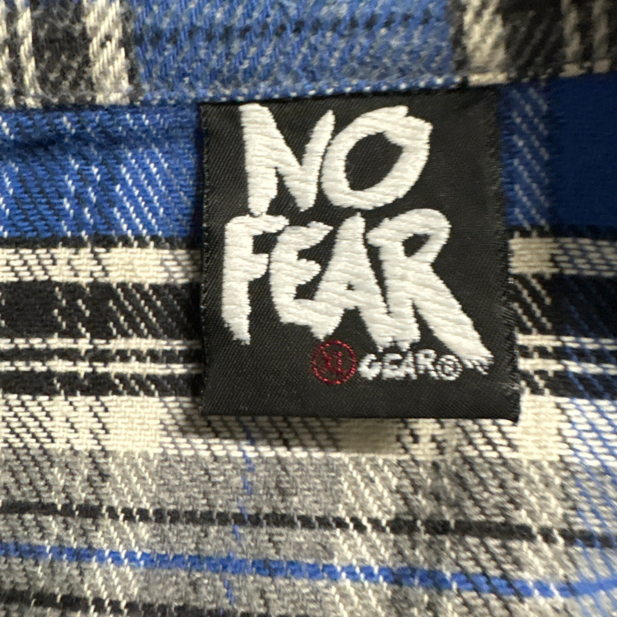 Vintage 90s No Fear Full Zip Flannel Plaid Shirt Mens XL Blue USA Made