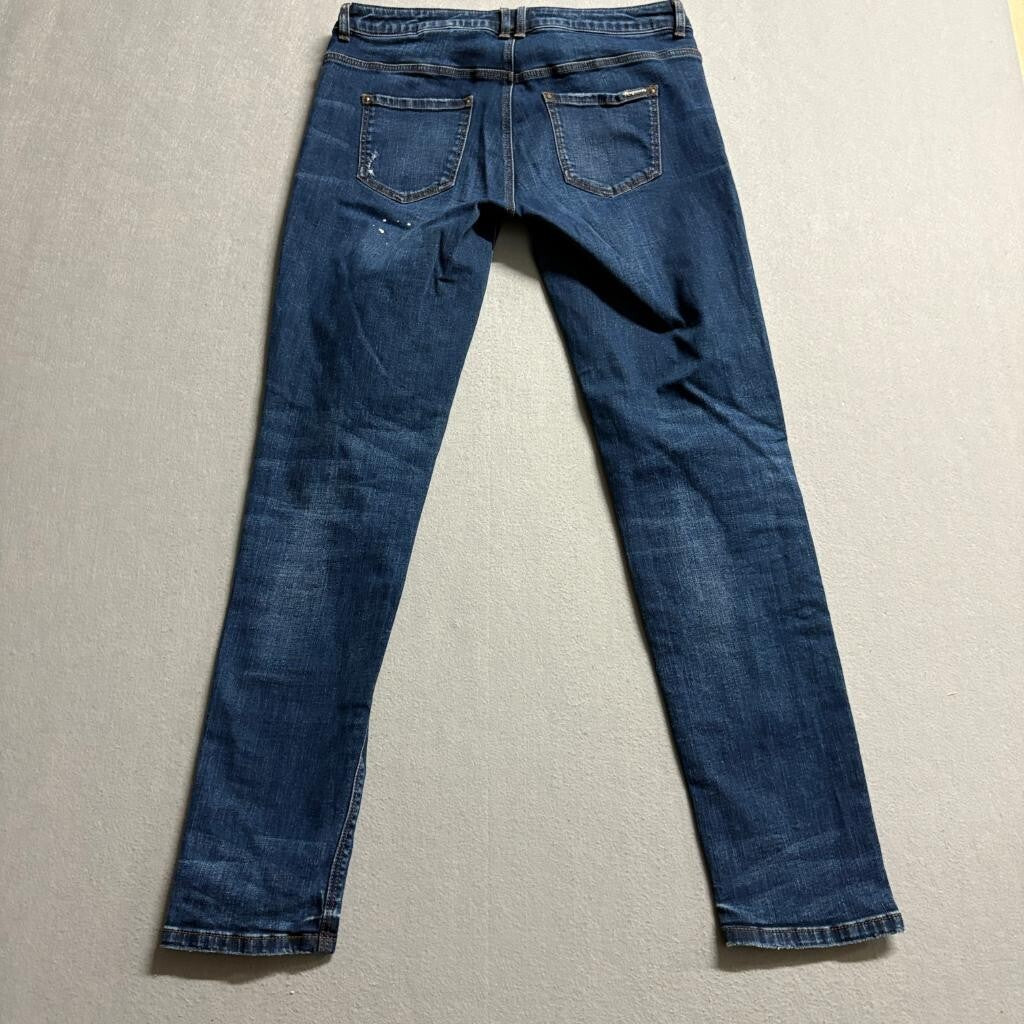 Vero Moda Slim Jeans Womens 30x28 Blue Distressed Paint Splatter Stretch Denim