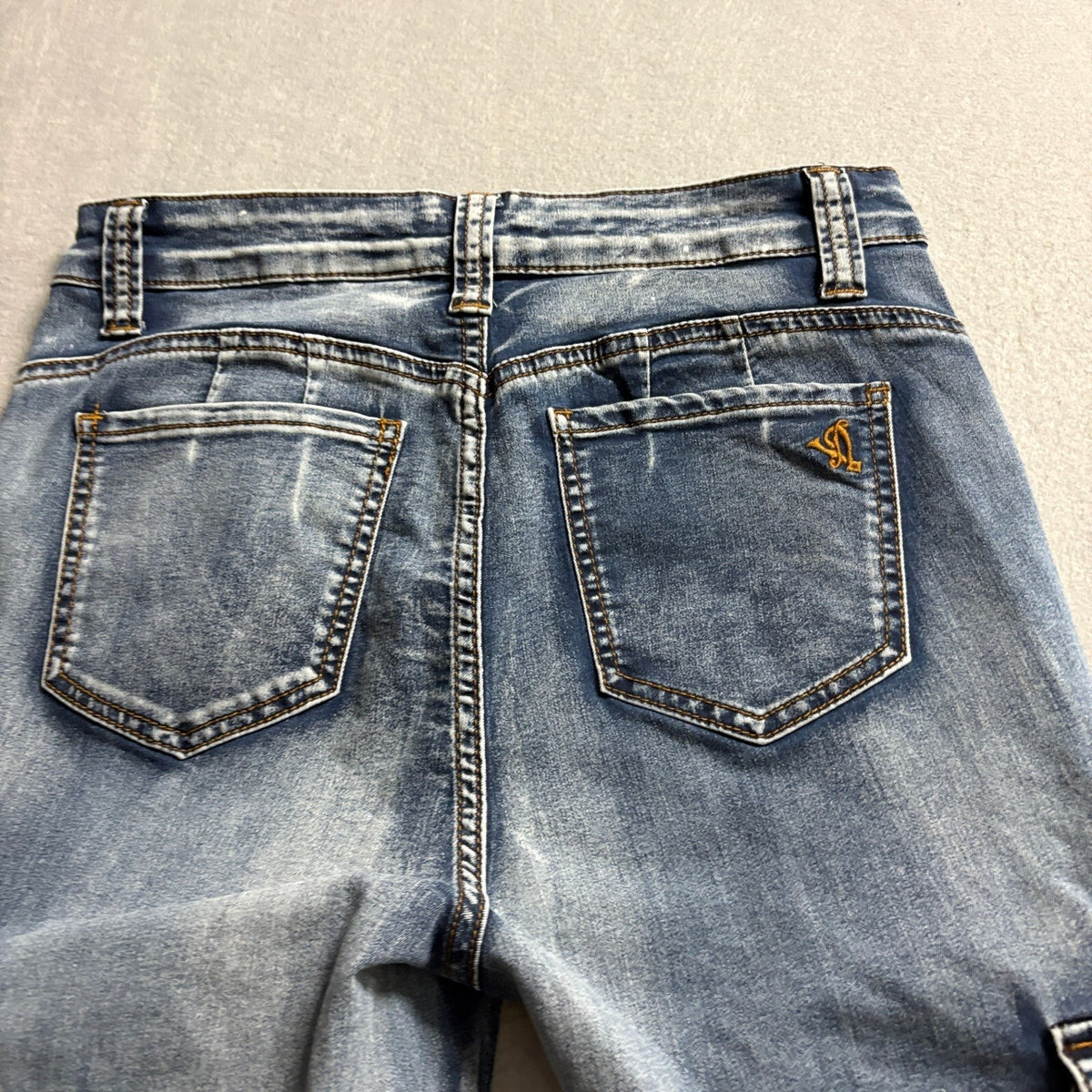 VIP Jeans Womens Size 11 Cargo Jogger Jeans Blue Denim Elastic Cuffs Stretch