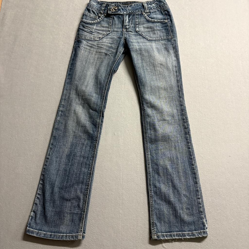 Mudd Jeans Womens Size 3 Blue Denim Low Rise Bootcut Embroidered Pockets Y2K