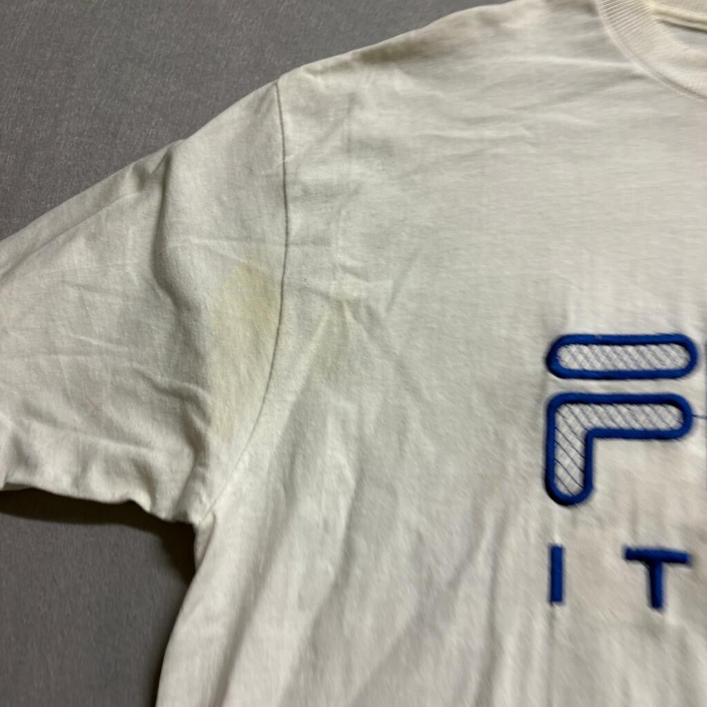 Vintage Fila Italia Embroidered T-Shirt Mens XL White Royal Activewear Made in