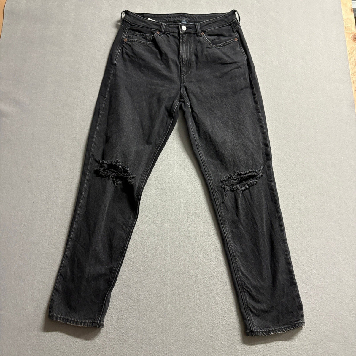 American Eagle Strigid Mom Jeans Womens 6 Black Distressed High Rise Denim