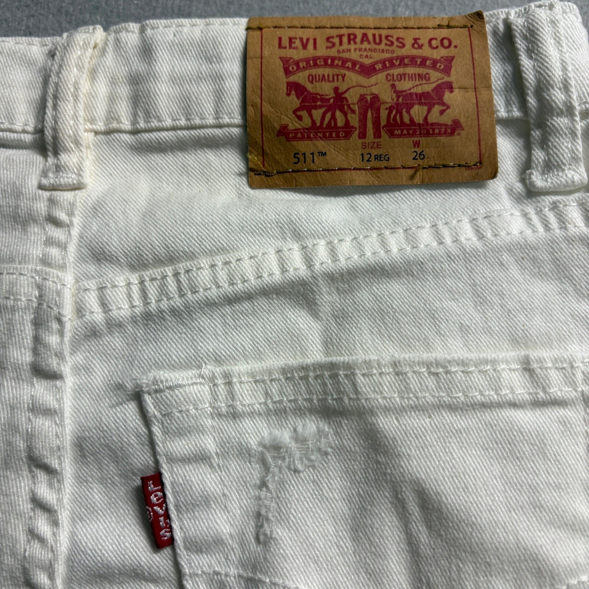 Levi's 511 Slim Boys Denim Shorts Size 12 Reg White Distressed Ripped Jeans