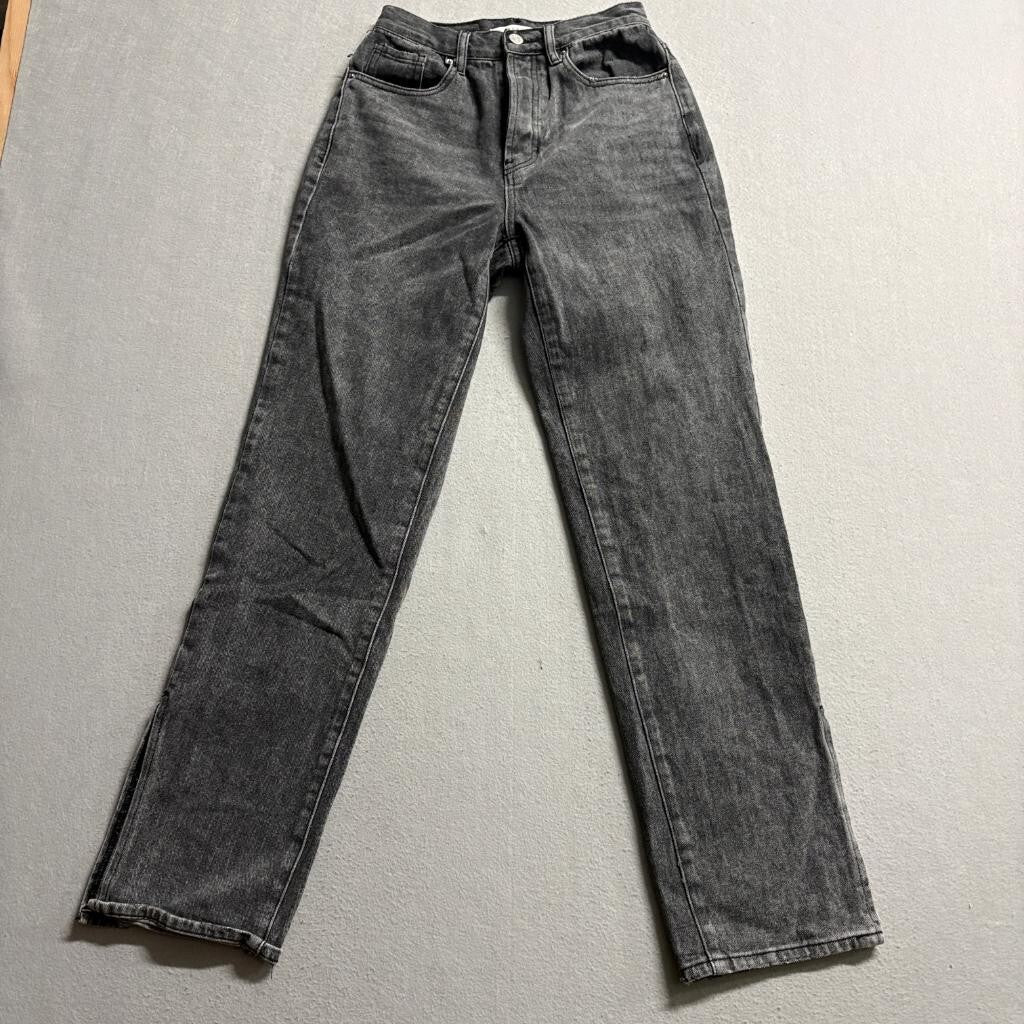 PacSun Dad Jean Womens 24 Gray Acid Wash Denim High Rise Straight Leg Side Slit