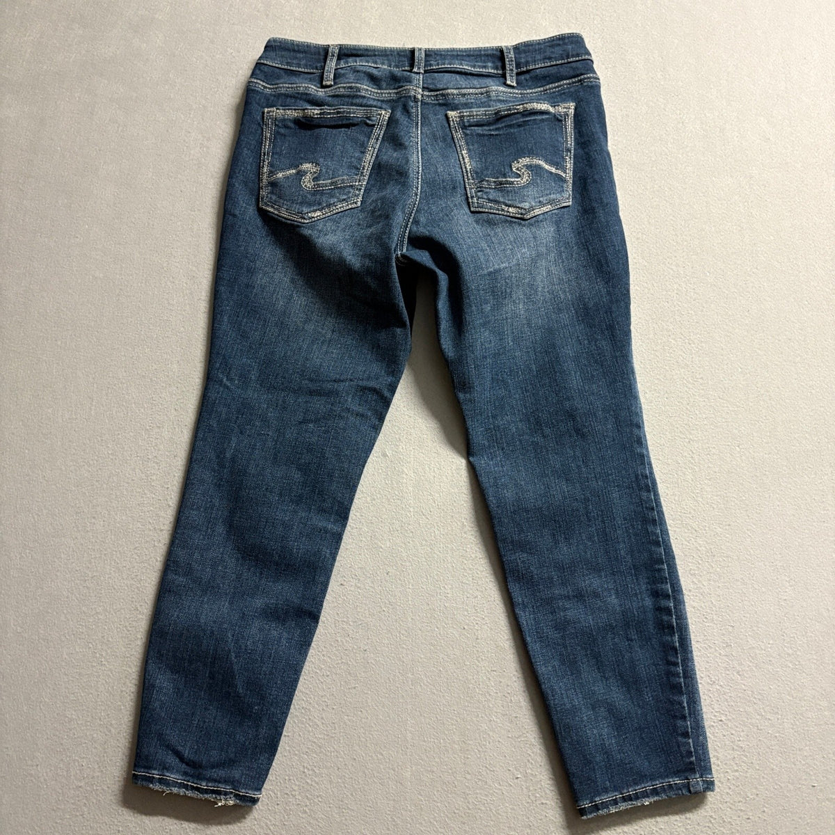 Silver Jeans Co Suki Skinny Crop Jeans Womens 12W L26 Blue Denim Distressed Hem