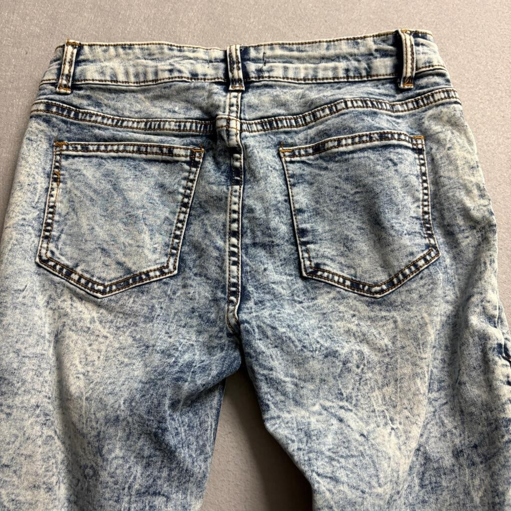 The Style Between Us Moto Jeans Mens 9 Acid Wash Blue Denim Biker Ribbed Stretch
