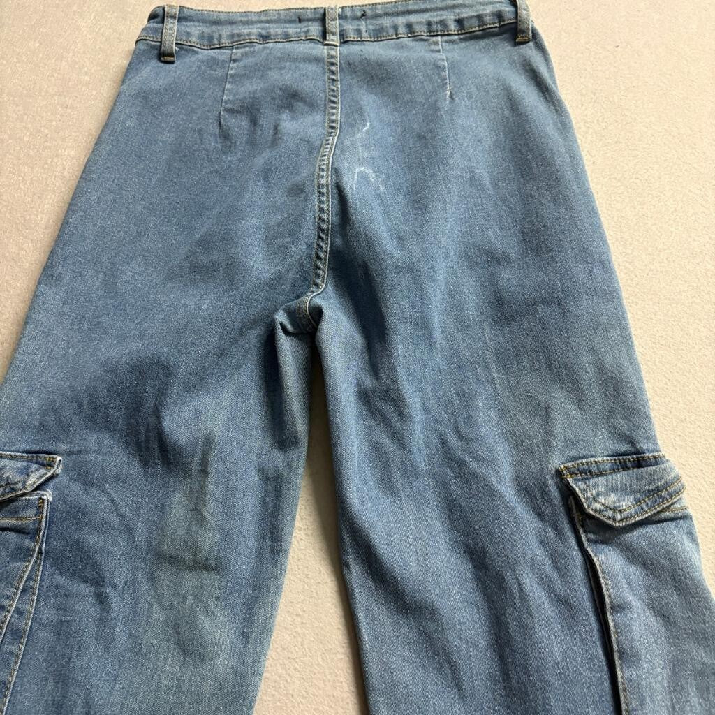 Between Us Women Cargo Jeans Size 9 Blue Denim High Rise Straight Leg Pants
