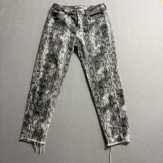 Zara Z1975 Denim Womens Size 8 Gray Snakeskin Print High Rise Raw Hem Jeans