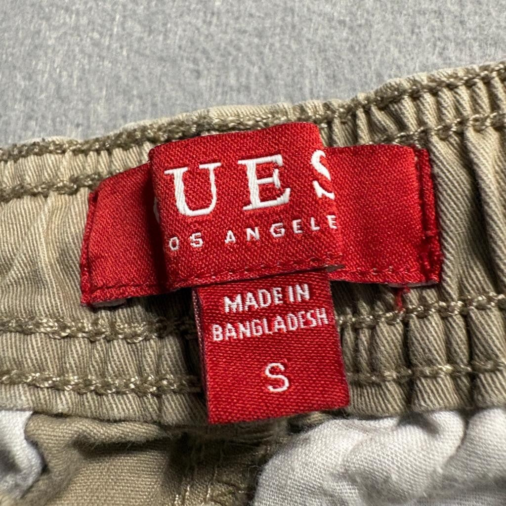 Guess Los Angeles Mens Small Camo Jogger Pants Khaki Logo Tape Side Stripe