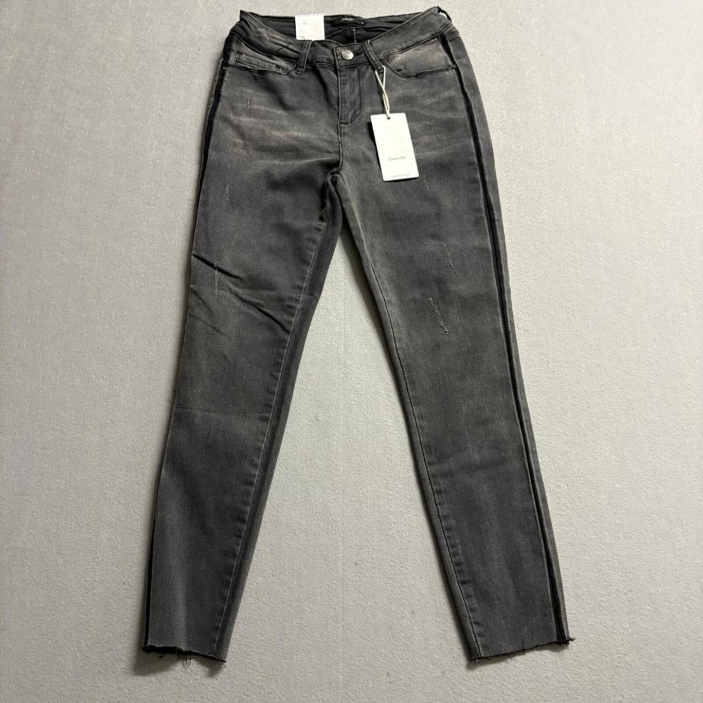Dulce Be Skinny Jeans Womens Size 5 Dark Black Grey Raw Hem Stretch Denim New