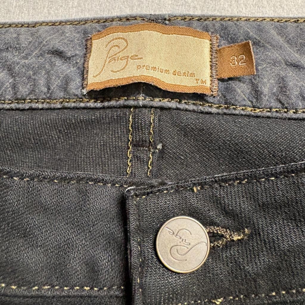 Paige Premium Denim Blue Heights Skinny Jeans Womens Size 32 Black Embroidered