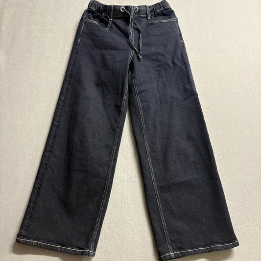 Unbranded Dark Wash Wide Leg Jeans Womens Small Drawstring Elastic Waist Denim