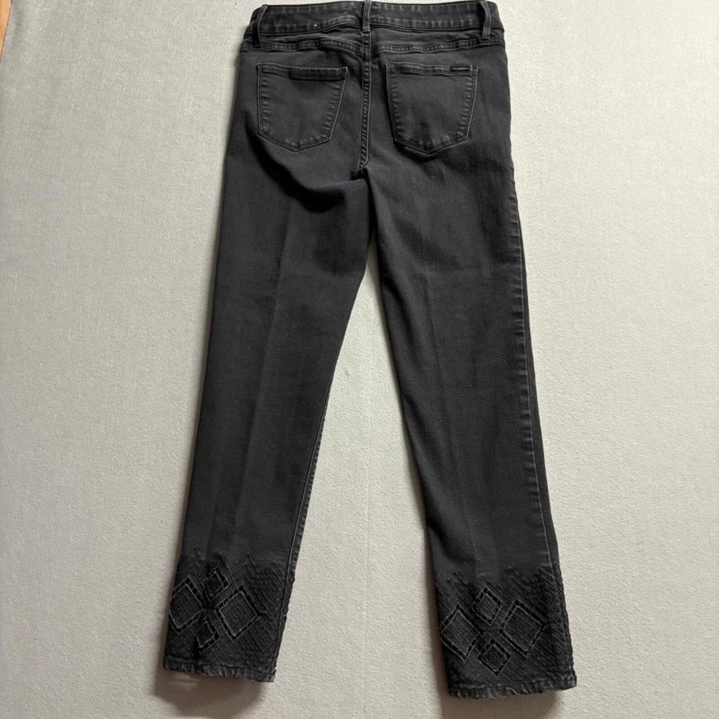 White House Black Market Jeans Womens 4L Black Straight Crop Embroidered Hem
