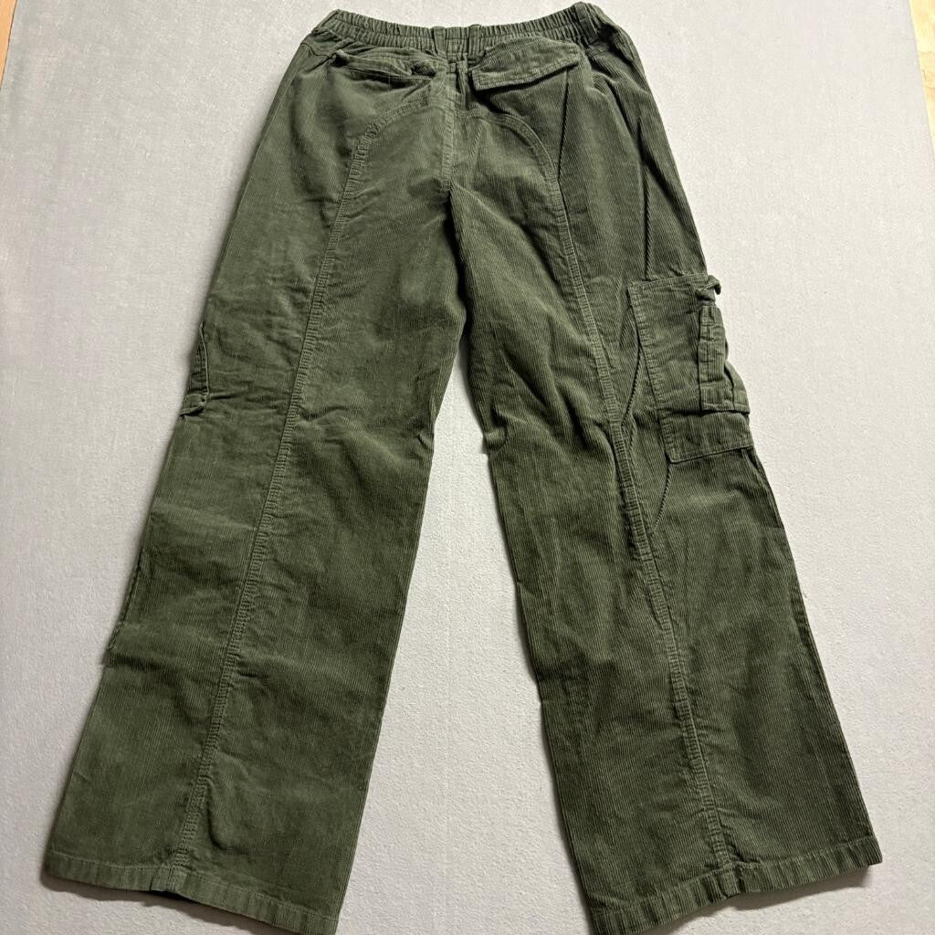 Forever 21 Corduroy Cargo Pants Womens Large Olive Green Wide Leg Y2K Utility