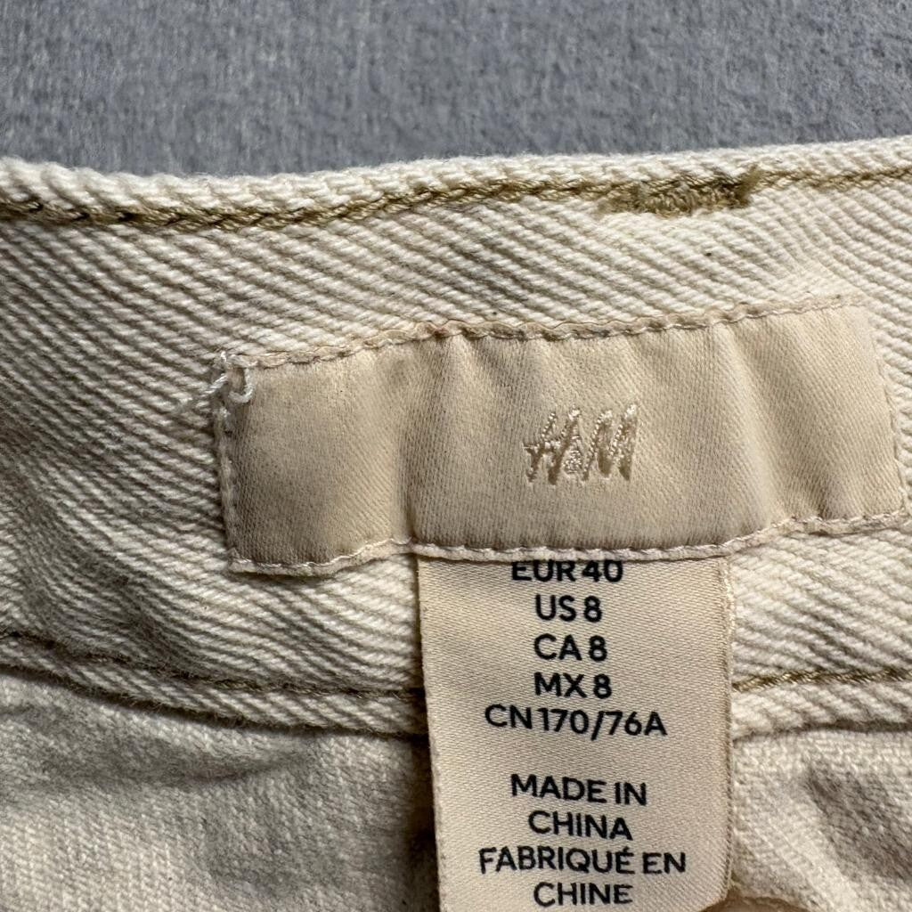 H&M Wide Leg Jeans Womens Size 8 Beige Cotton High Rise Seam Detail Denim