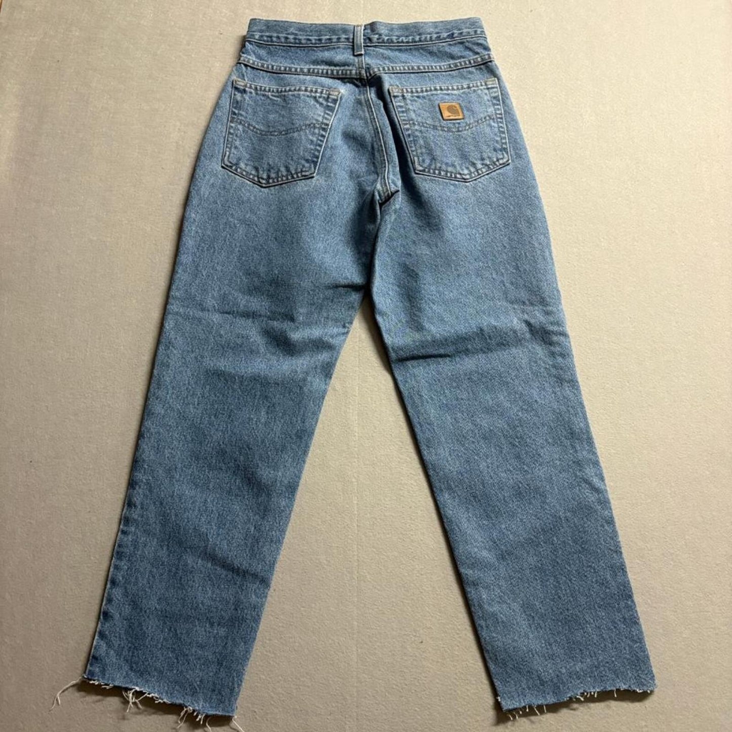Carhartt B17 STW Relaxed Fit Jeans Womens 29x30 Blue Denim Raw Hem Cut Off