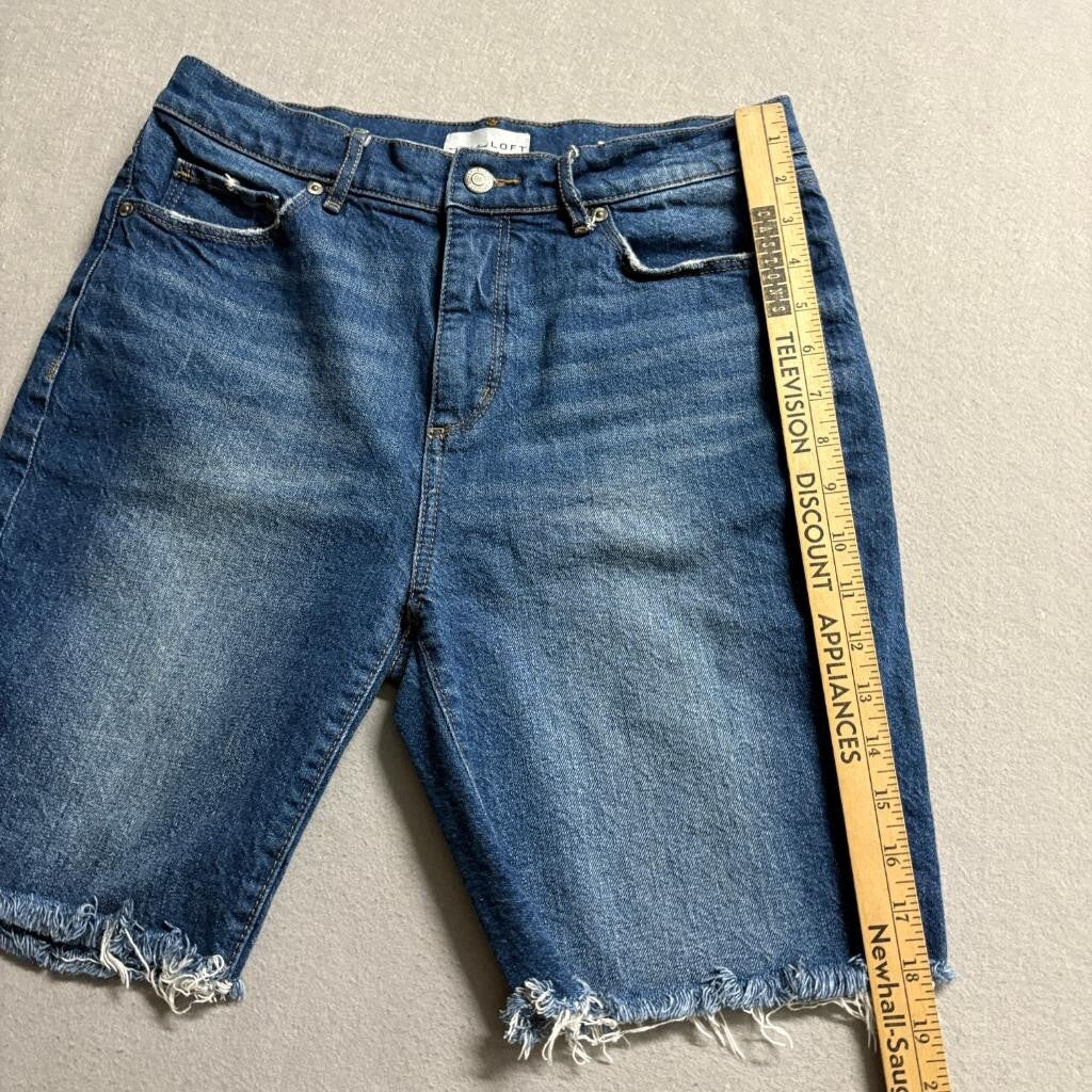 Loft Denim Bermuda Shorts Womens Size 27 4 Blue Jean Frayed Raw Hem Cut Off