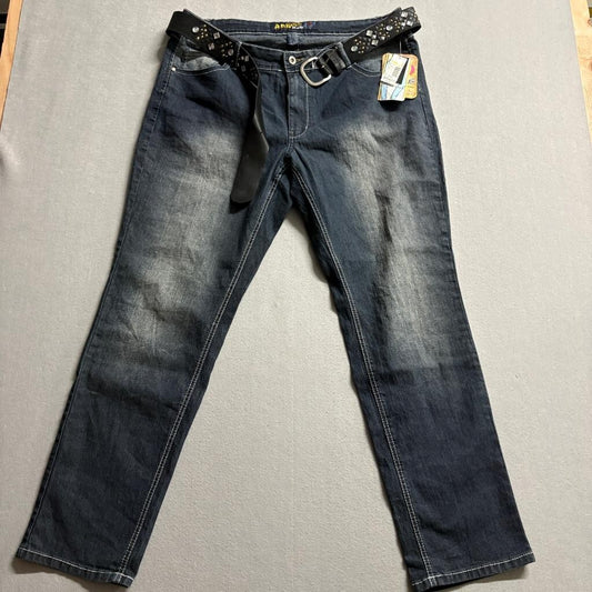 Angels Jeans Womens 20W Skinny Legs Dark Wash Stretch Denim Studded Belt NWT