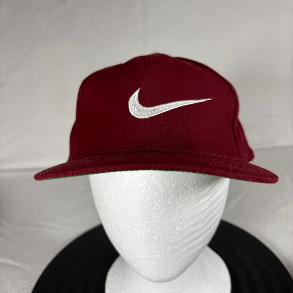Vintage Nike Swoosh Snapback Hat Headmaster Maroon Green Under Brim Wool Blend