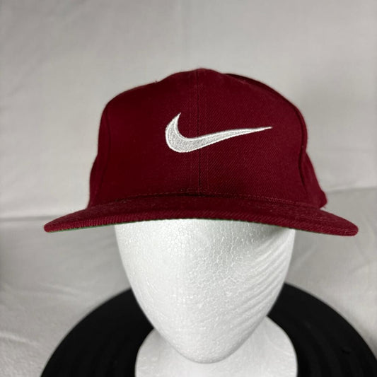 Vintage Nike Swoosh Snapback Hat Headmaster Maroon Green Under Brim Wool Blend