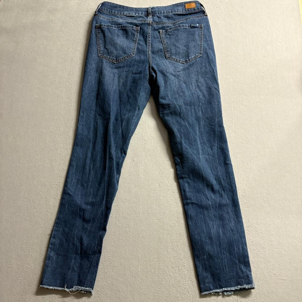 Seven7 Weekend Slim Fit Jeans Womens Size 6 Blue Denim Raw Hem Stretch
