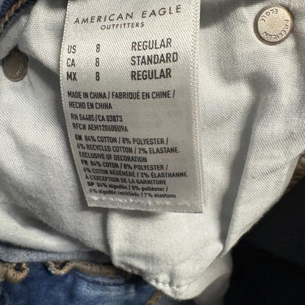 American Eagle Festival Flare Jeans Womens 8 Next Level Stretch Raw Hem Blue