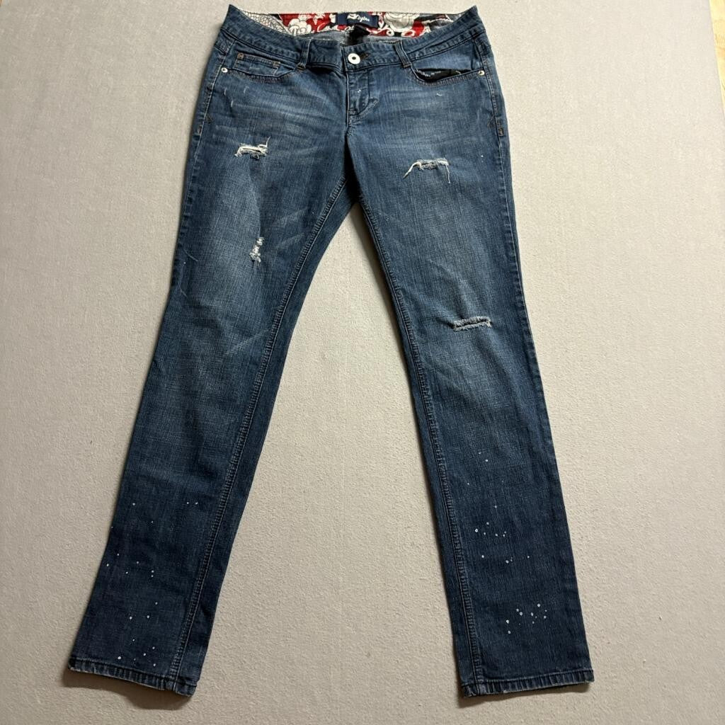 Tyteo Distressed Jeans Womens 13 Blue Denim Paint Splatter Low Rise Stretch