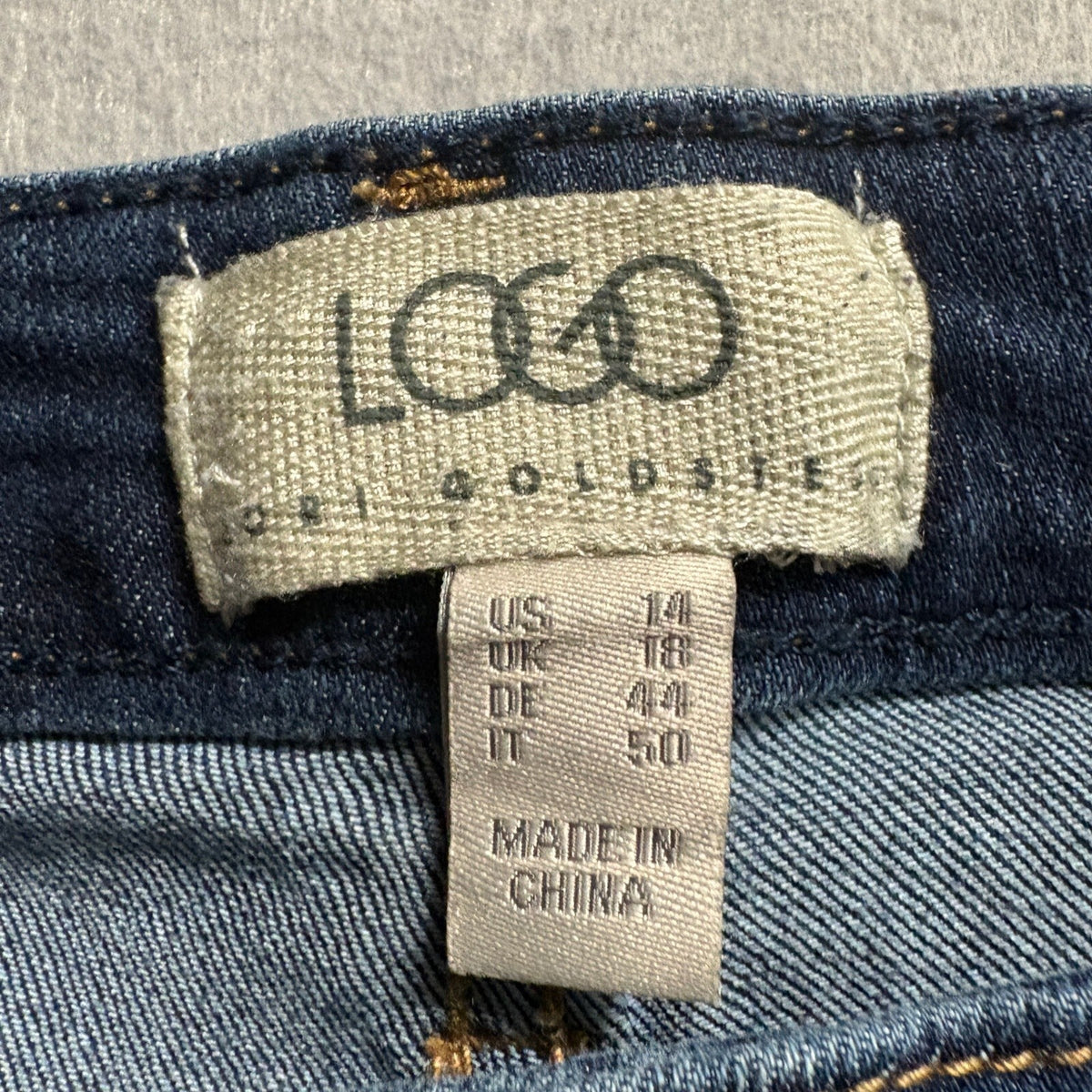 Lori Goldstein LOGO Wide Leg Jeans Womens 14 Blue Denim Raw Hem Tuxedo Stripe