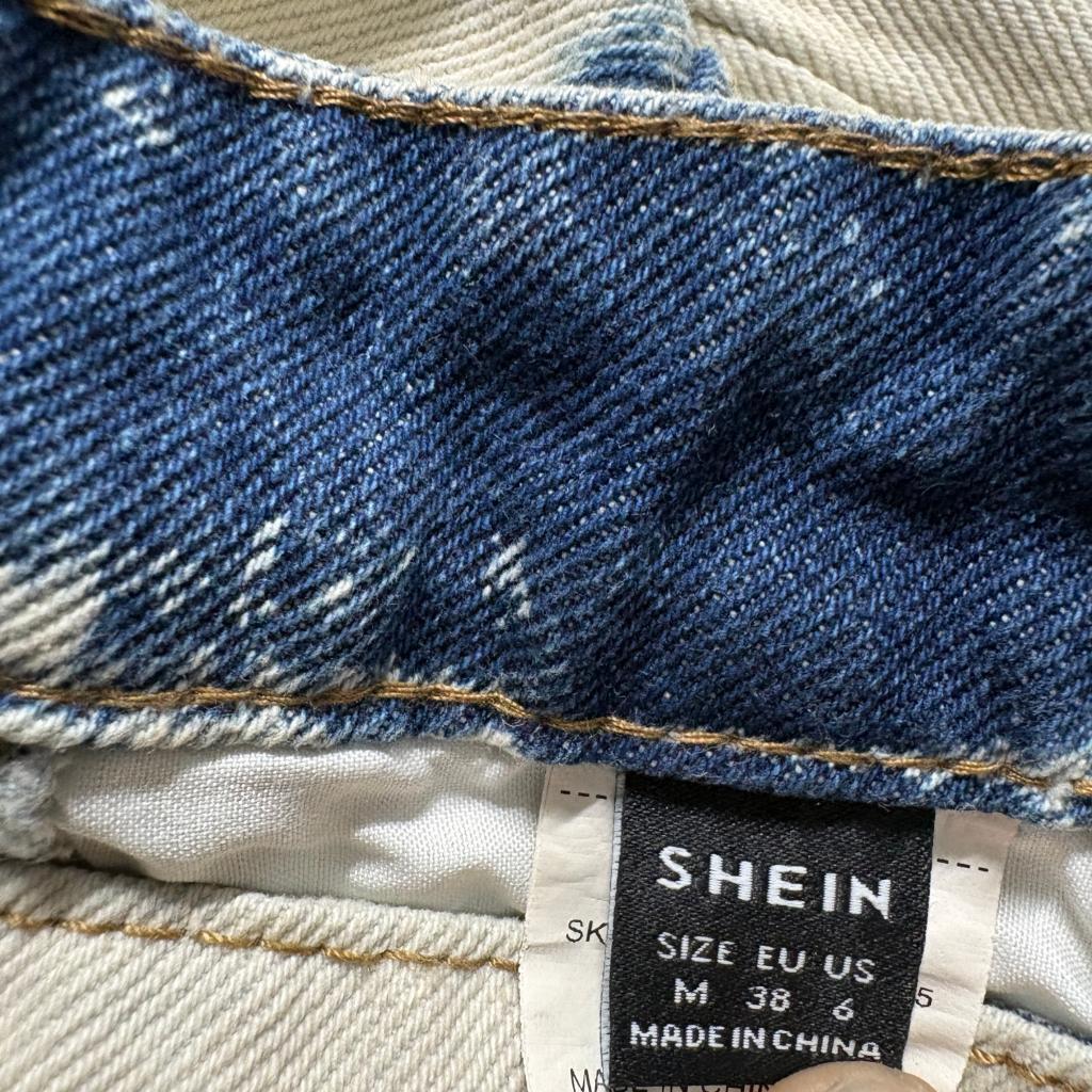 Shein Womens Tie Dye Barrel Jeans Size M 6 Beige Blue Acid Wash Wide Leg Denim