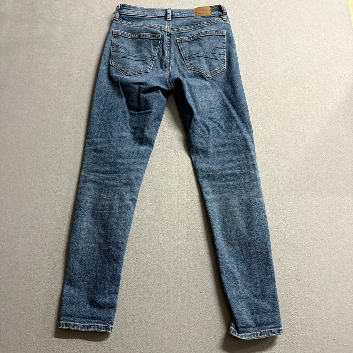American Eagle 90s Skinny Jeans Womens 00 Short Blue Denim Stretch High Rise