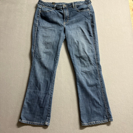 Wrangler Aura Womens Blue Denim Bootcut Jeans Flap Pocket Embroidered Inseam