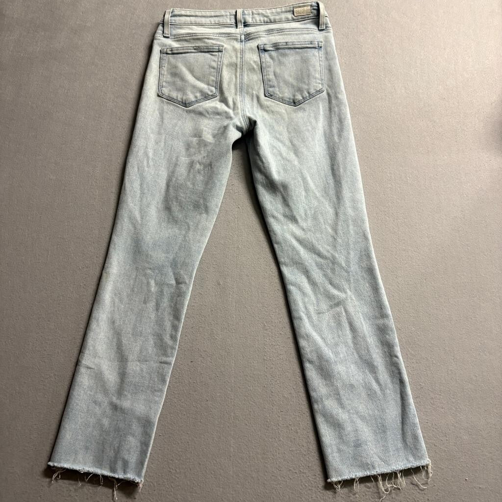 Paige Amber Slim Straight Jeans Womens Size 28 Light Wash Raw Hem Stretch Denim