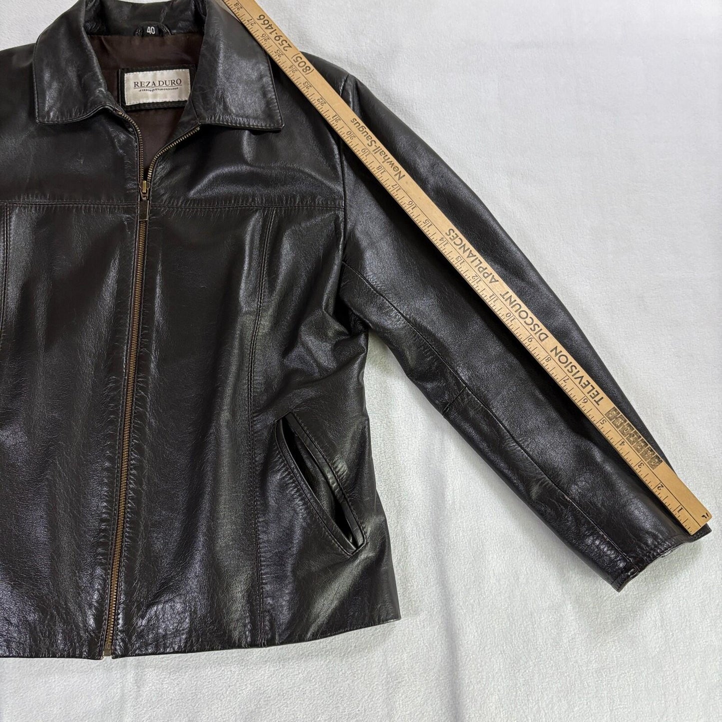 Vintage Leather Jacket Zip Up Minimalist Brown Mens 40 Fits Like X Classic