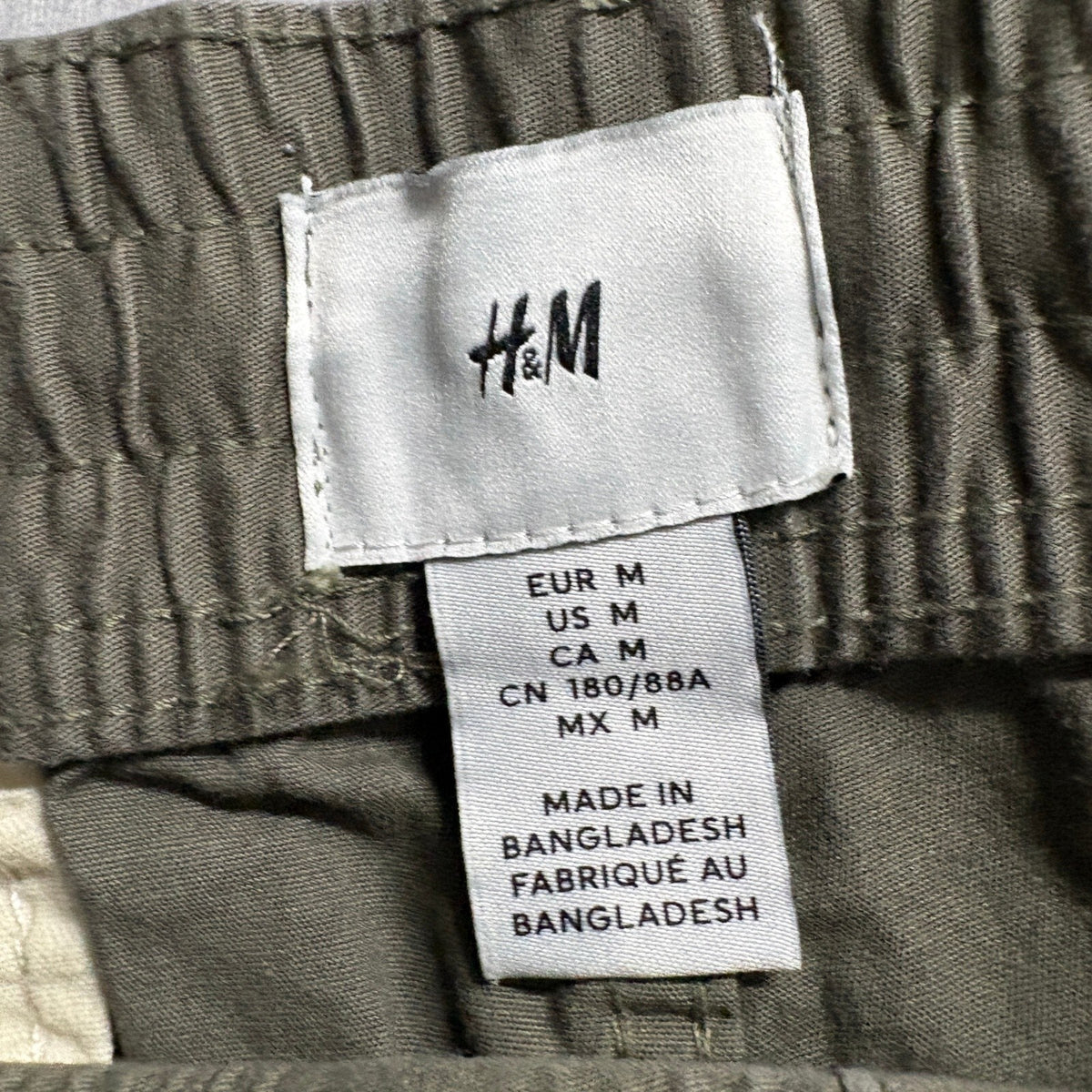 H&M Mens Cargo Jogger Pants Medium Green Cotton Blend Elastic Waist Drawstring