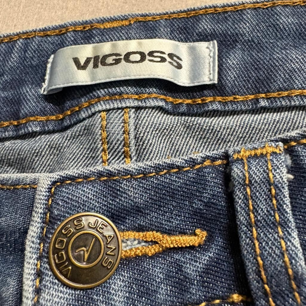 Vigoss Marley Crop Boot Jeans Womens 27 Blue Denim Raw Hem Stretch Mid Rise