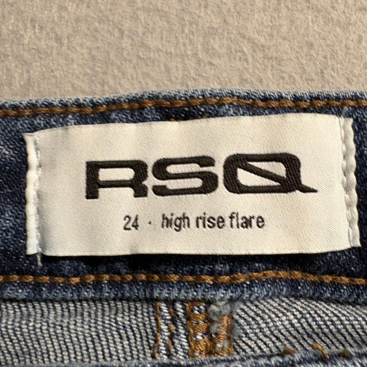 RSQ Womens High Rise Flare Jeans Size 24 Blue Medium Wash Raw Fringe Hem Stretch