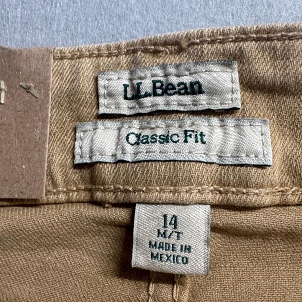 LL Bean True Shape Denim Jeans Womens 14 MT Tan Classic Fit Straight Leg NWT