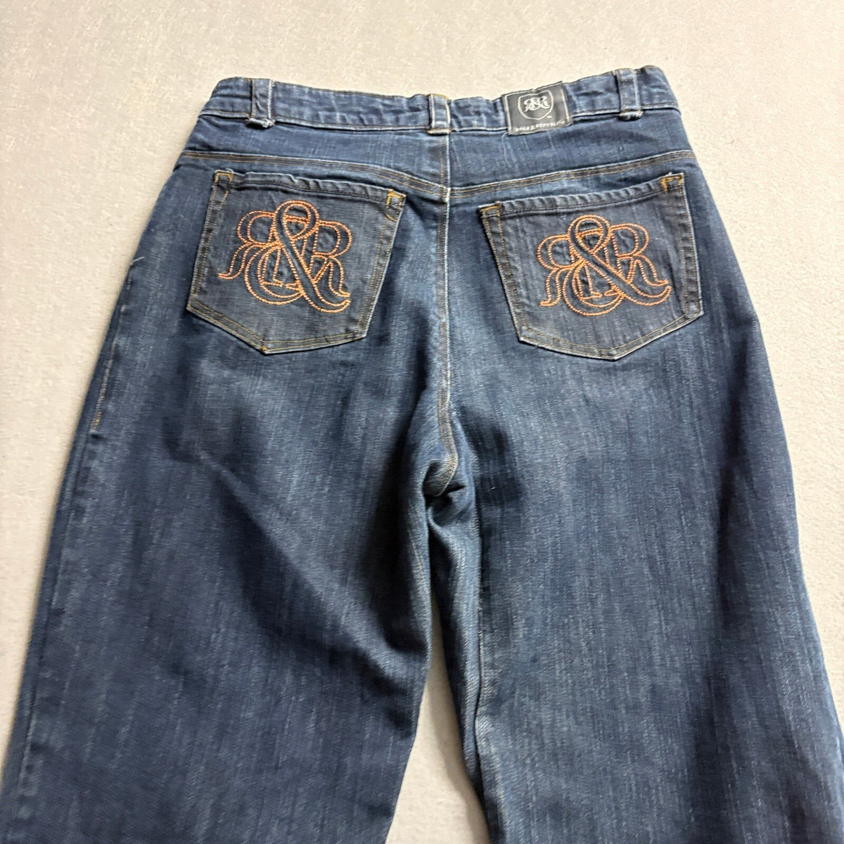 Rock and Republic Womens Wide Leg Jeans Blue Denim Size 28 Embroidered Pocket