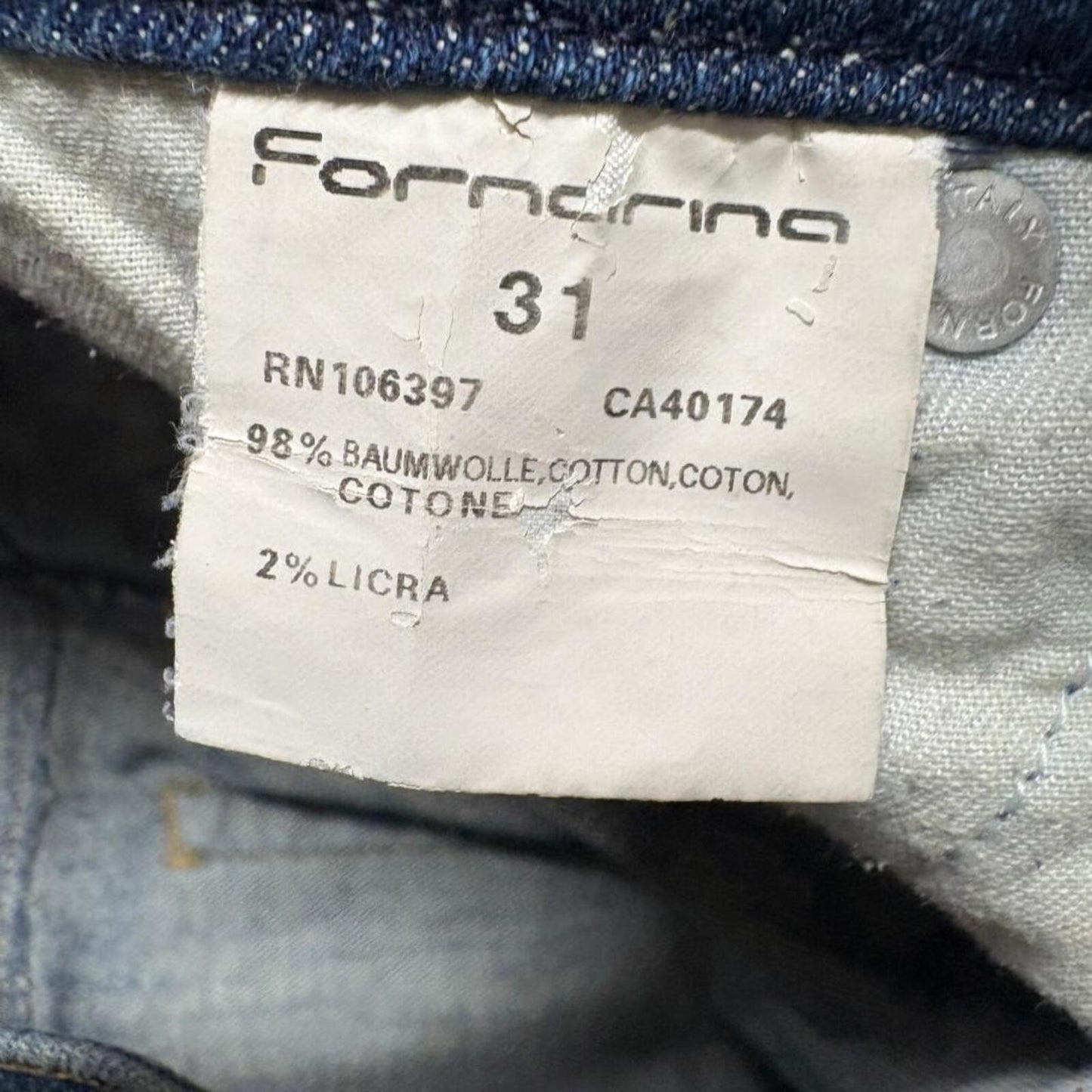 Fornarina Mia Jeans Womens 31 Blue Denim Low Rise Skinny Ankle Zip Stretch Italy