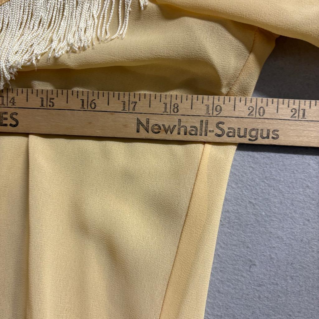 Marie France Paris Vintage Yellow Western Fringe Blouse Sheer Long Sleeve Large