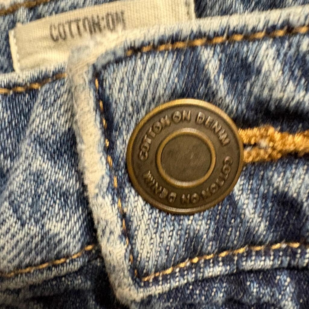 Cotton On Relaxed Cargo Jeans Womens Size 28 Blue Denim Wide Leg High Rise Flaw
